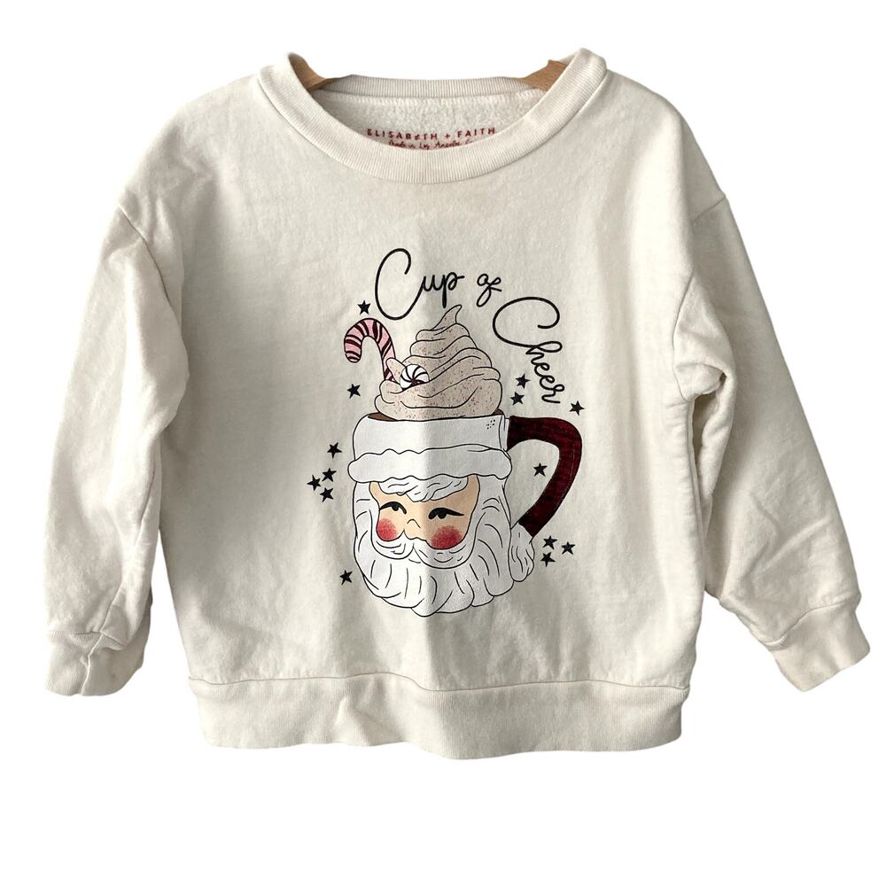 Elisabeth + Faith Cup of Cheer Santa Sweatshirt - Ivory - 4T